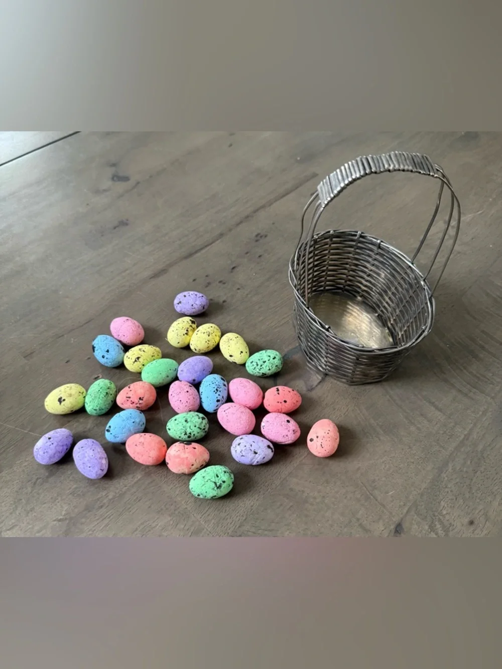 Mini Metal Easter Basket with Multicolor Eggs - Decorative Holiday Collectible